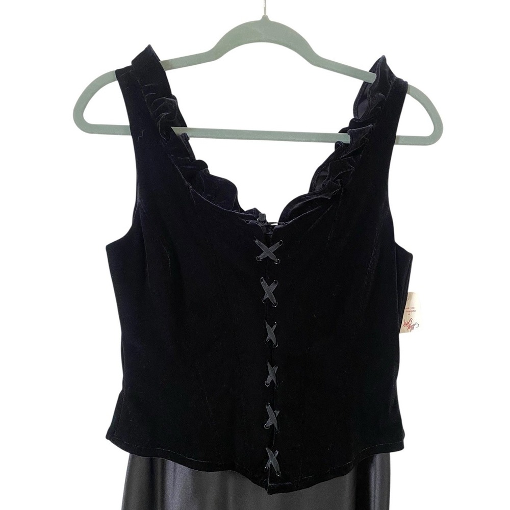 VTG Papell Boutique Sleeveless Evening Gown Velvet Lace Up Faux Corset Size 8 - Picture 2 of 10